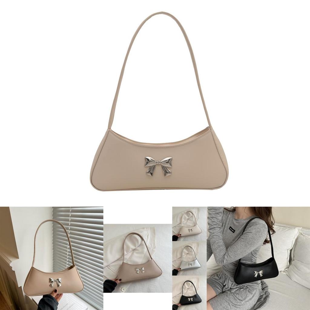 Chic Bowknot Korean Style Soft Leather Baguette Bag For Summer 2024 In Trendy Colors