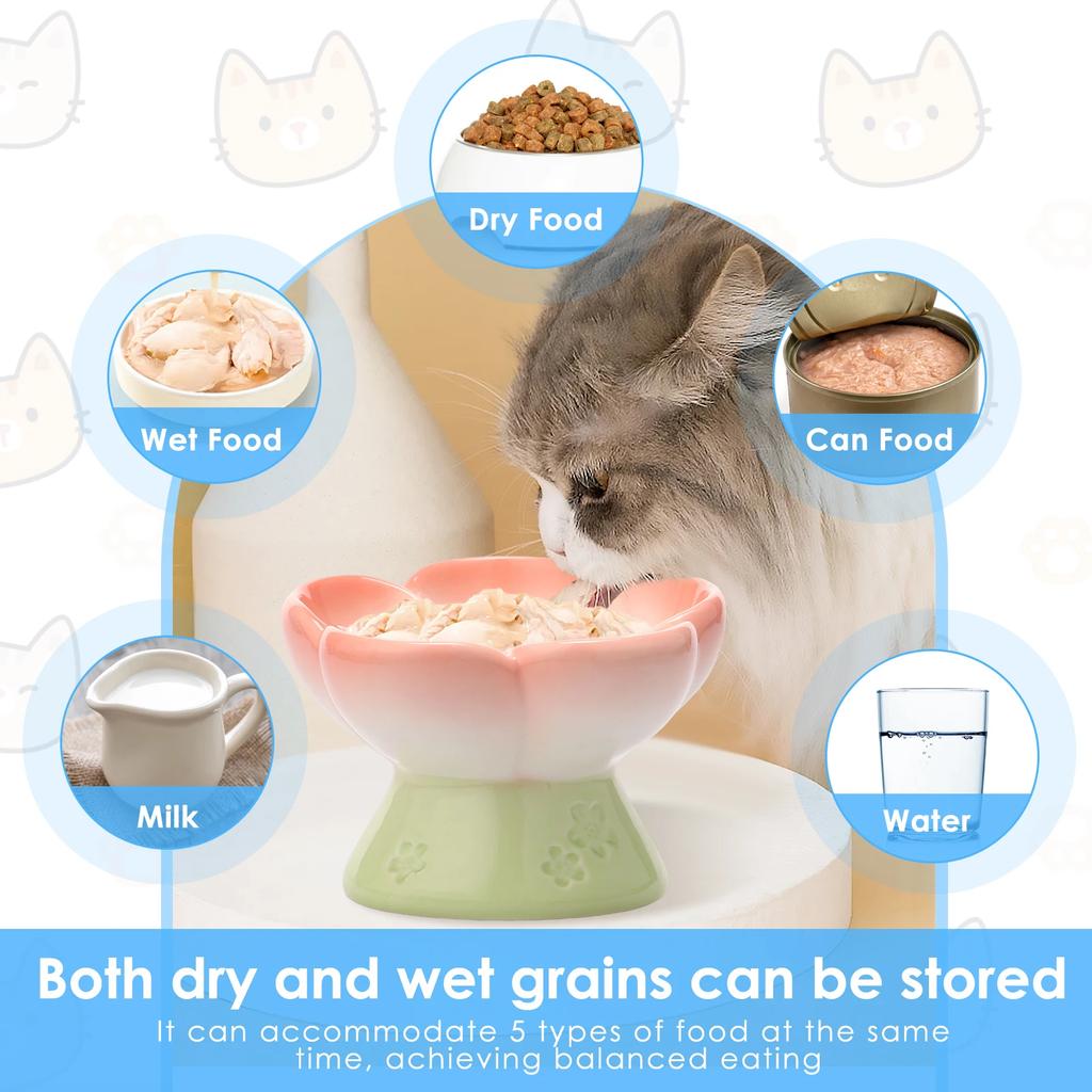 Flower Shape Pet Bowl Ceramic Raised Slow Feeder Dog Bowl 15 Degree Tilted Cat Bowl Cute 150ml Pet Water Dispenser Pet Supplies
