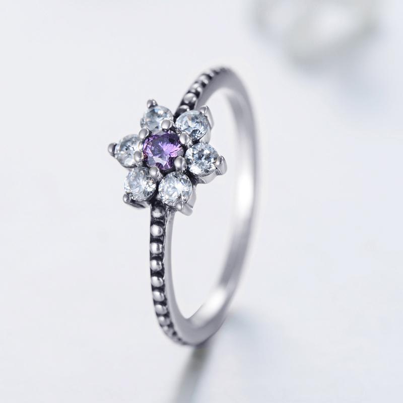 MODIAN 925 Sterling Silver Purple Crystal Flowers Ring Beautiful Finger Rings Engagement Fashion Jewelry