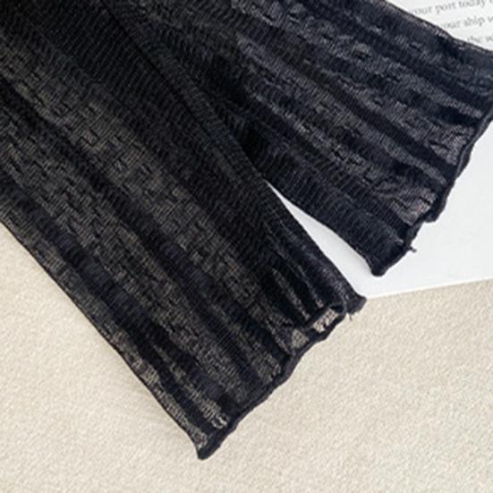 Women Sunscreen Tops Half High Collar Long Sleeve Perspective Mesh Tops Lace Lines Texture Blouse Daily Wear