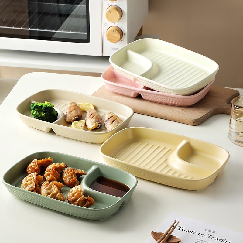 

9.5 Inch Ceramic Dumplings Plate with Vinegar Saucer Nordic New High Aesthetic Cream Wind Dividing Plates Solid Simple Tableware 9.5 inches рожевий