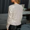 Chic Shiny Sequins Casual Jacket Women Fashion Sparkly Glitter Short Coats Slim Fit Long Sleeves Open Front Cardigan Outwear