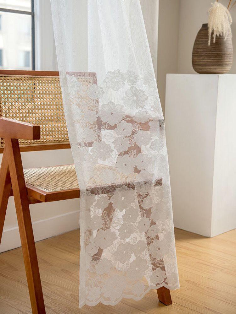 Haftowane Woalowe Przezroczyste Zasłony Filtrujące Światło Prywatność Okno Scrim na Okno Wykuszowe Sypialnia Salon Draperie