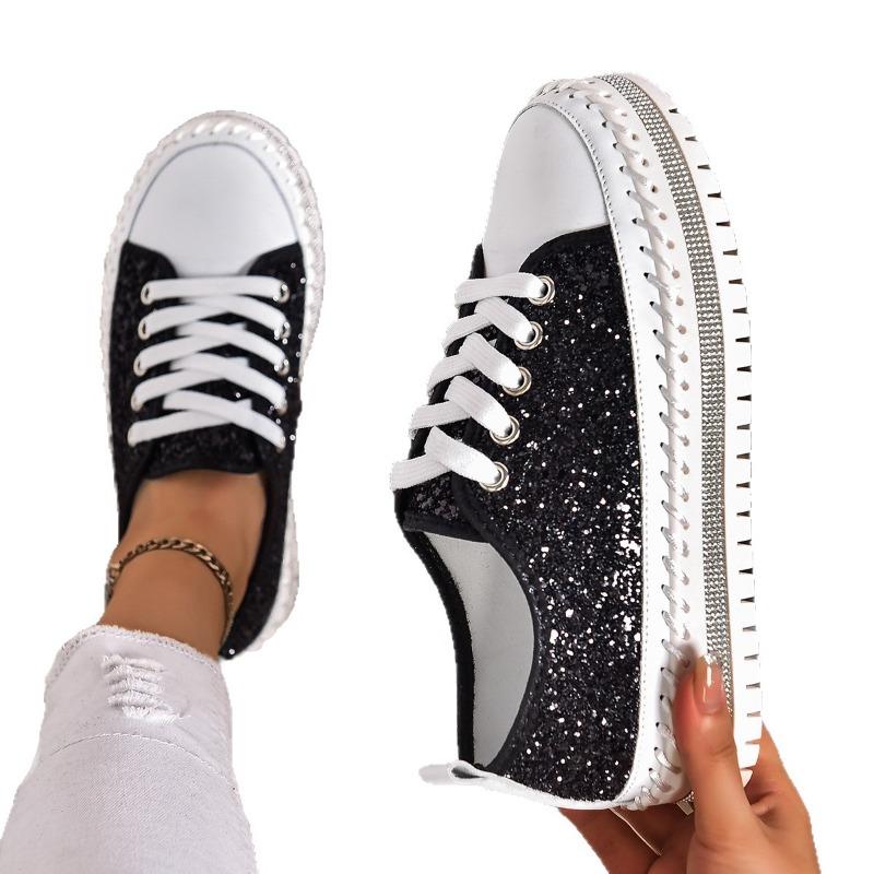 Women’s Lace-Up Platform Sneakers Rhinestone Casual Shoes