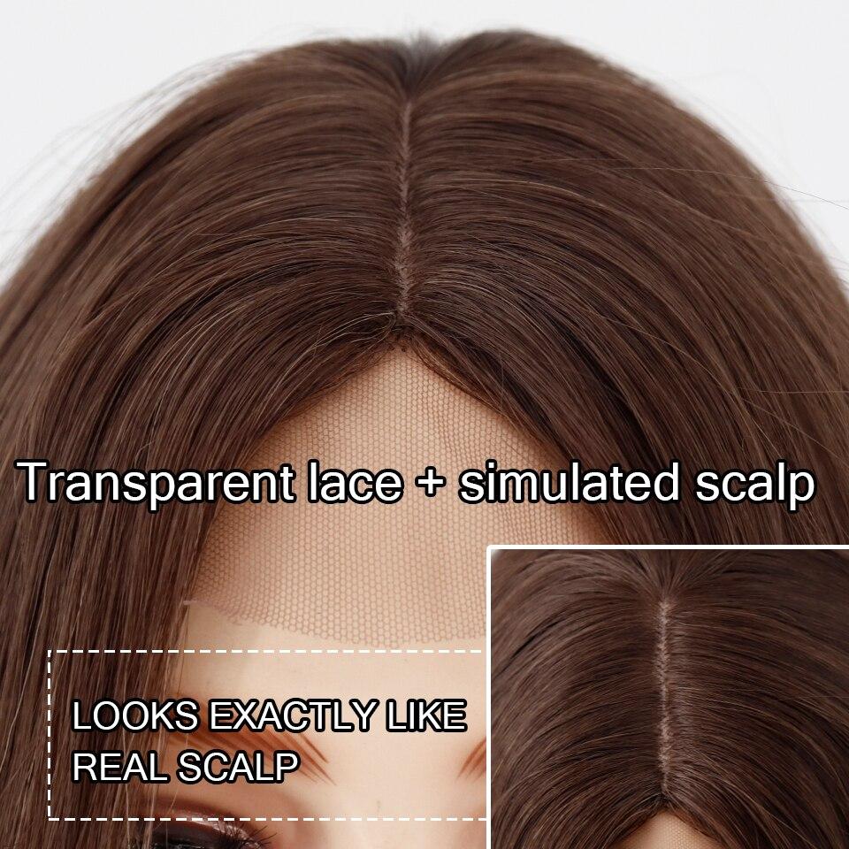 MISSQUEEN Lange gewellte Perücke, Ombre-Braun-Gold, synthetische Perücke, Cosplay, Mittelteil, natürliche hitzebeständige Perücke für Damen