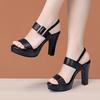 10 cm Storlek 32-43 Eleganta Äkta Läderskor Dam Blockklackar Sandaler med Plateau 2026 Sommar Gladiator Sandaler Kontorsmodell