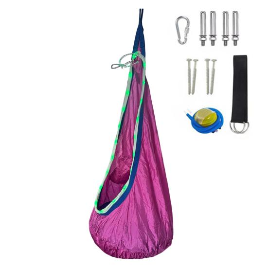 1 Set Kids Therapy Swing with LED Light Strip Indoor Outdoor Ceiling Tree Hanging Hammock Chair with Cushion Special Needs Kids Adults Sensory Swing