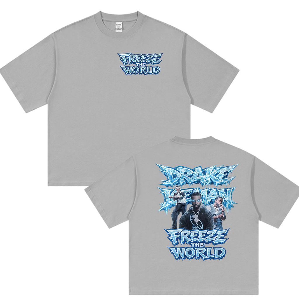 Rapper Drake Iceman Freeze The World Album Graphic Shirts Men's Retro Fashion Cotton Short Sleeve T-shirt