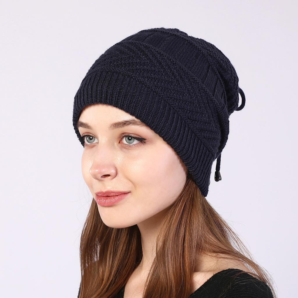 Hat Scarf Pullover Hat Autumn and Winter New Style Velvet Warm and Cold Proof Knitted Ear Protection Pile Hat for Women