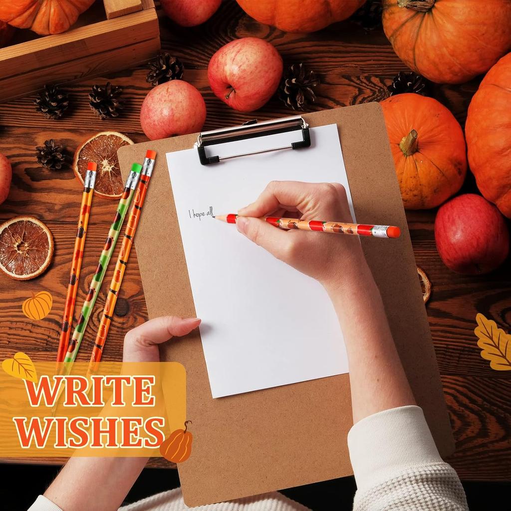 Crtiin 50 Pcs Fall Pencil Thanksgiving Assortment Wood Pencils Autumn Cylinder Funny Pencils Maple Leaf Turkey Pumpkin Decorative Pens for Kids
