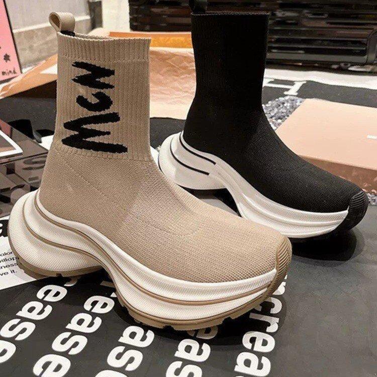 

[Носки и обувь] Новые модные универсальные повседневные нишевые трендовые ботинки на толстой подошве с эластичными голенищами с надписями, лето 2024 40 абрикосовый