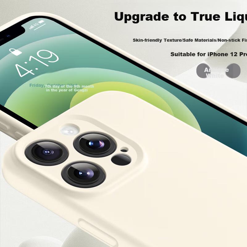Compatible with Apple IPhone 12 Pro Case, Liquid Silicone Soft with Full Lens Protectionn, Shockproof Simple Solid Color Outer in Antique White