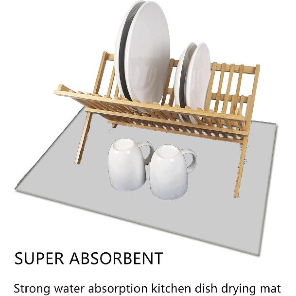 Dish Drying Mat Multi-Purpose Kitchen Drying Mat For Counter Eacy To Clean Absorption Drying Kitchen Pad Foldable Rack Pad 12*16In (Grey)