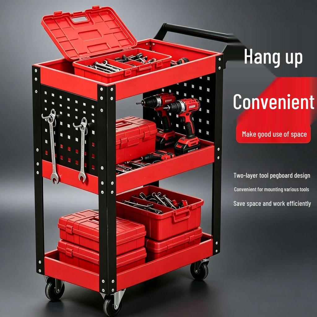 Three-Layer Mobile Tool Cart with Storage Shelves
