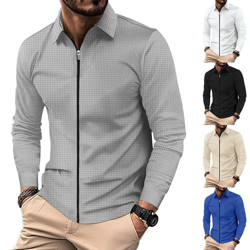 Jacket Cardigan Men's Autumn New Zipper Jacket Casual Men's Long Sleeve Lapel Waffle Jacket