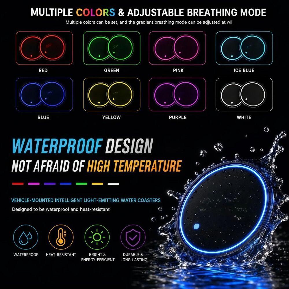 Intelligent Sensing Car Illuminated Cup Mat 7 Colors Ambient Light Coaster  Vehicle Decoration