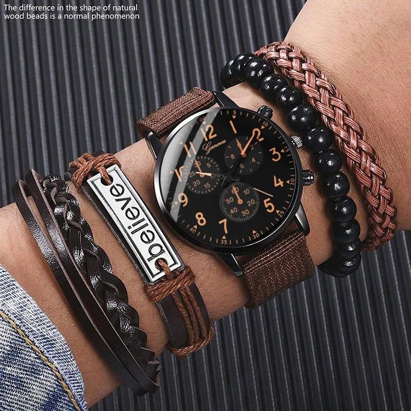 Canvas With Accessories Simple Sports High Sense Mixed Scale Quartz Watch Men'S Set Gift