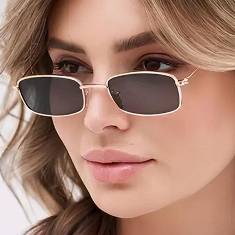 Non-polarized Candy Color Metal Cat Eye Sunglasses Female Summer Street Eyewear for Women Style