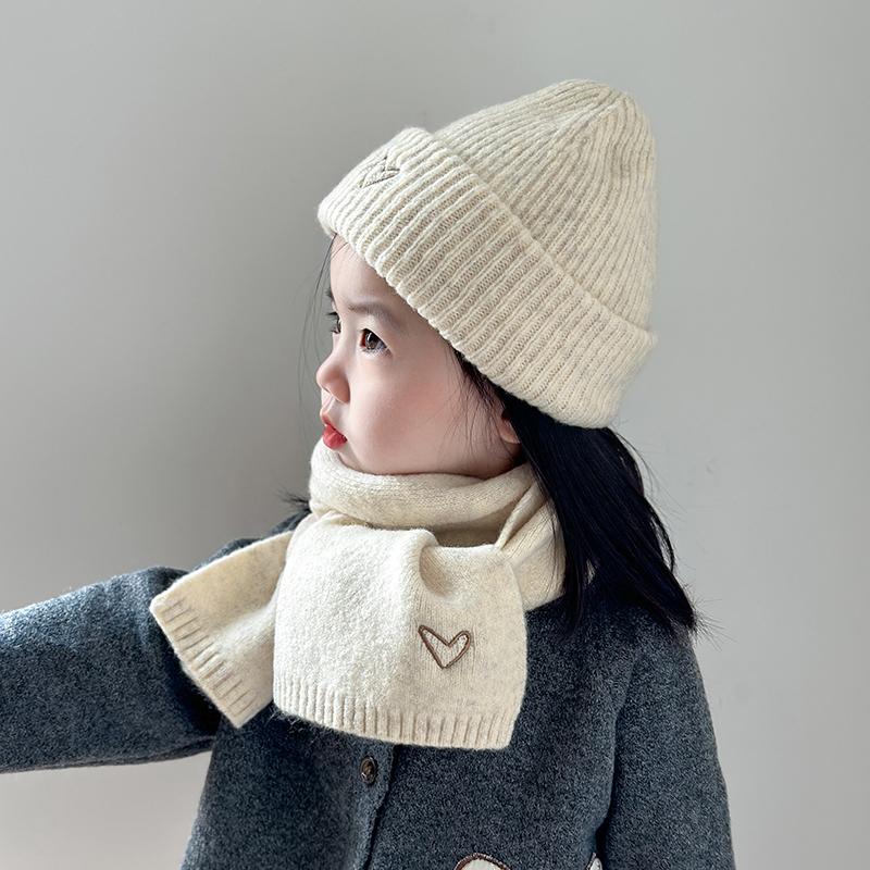 Children'S Hat And Scarf Two-Piece Set Autumn And Winter Korean Style Knitted Hat Baby Warm Wool Pullover Hat Scarf