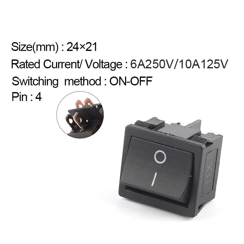 5PCS 24*21mm 4/6 Pin 2/3 Position 6A/10A 250V/125V ON-OFF/ON-OFF-ON/ON-ON Electric Power Switch Rocker Switch Red /Black