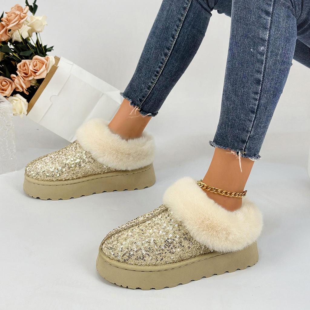Autumn and winter new large-size women's thick-soled thickened plush snow boots sequined help European and American style shoes