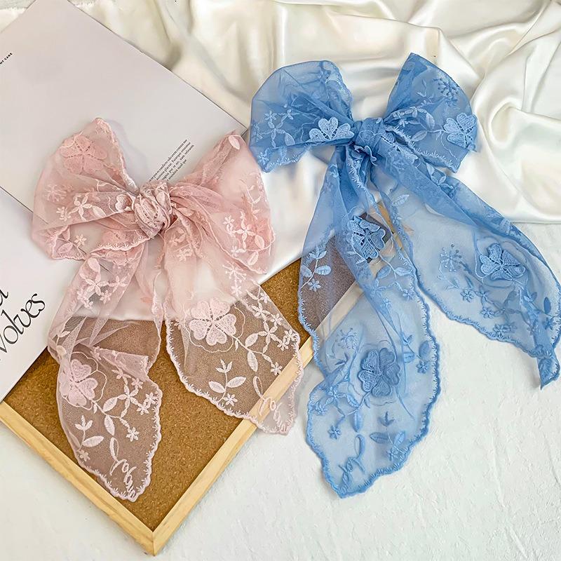 Super fairy retro lace long small silk scarf women's versatile thin small scarf headband streamer