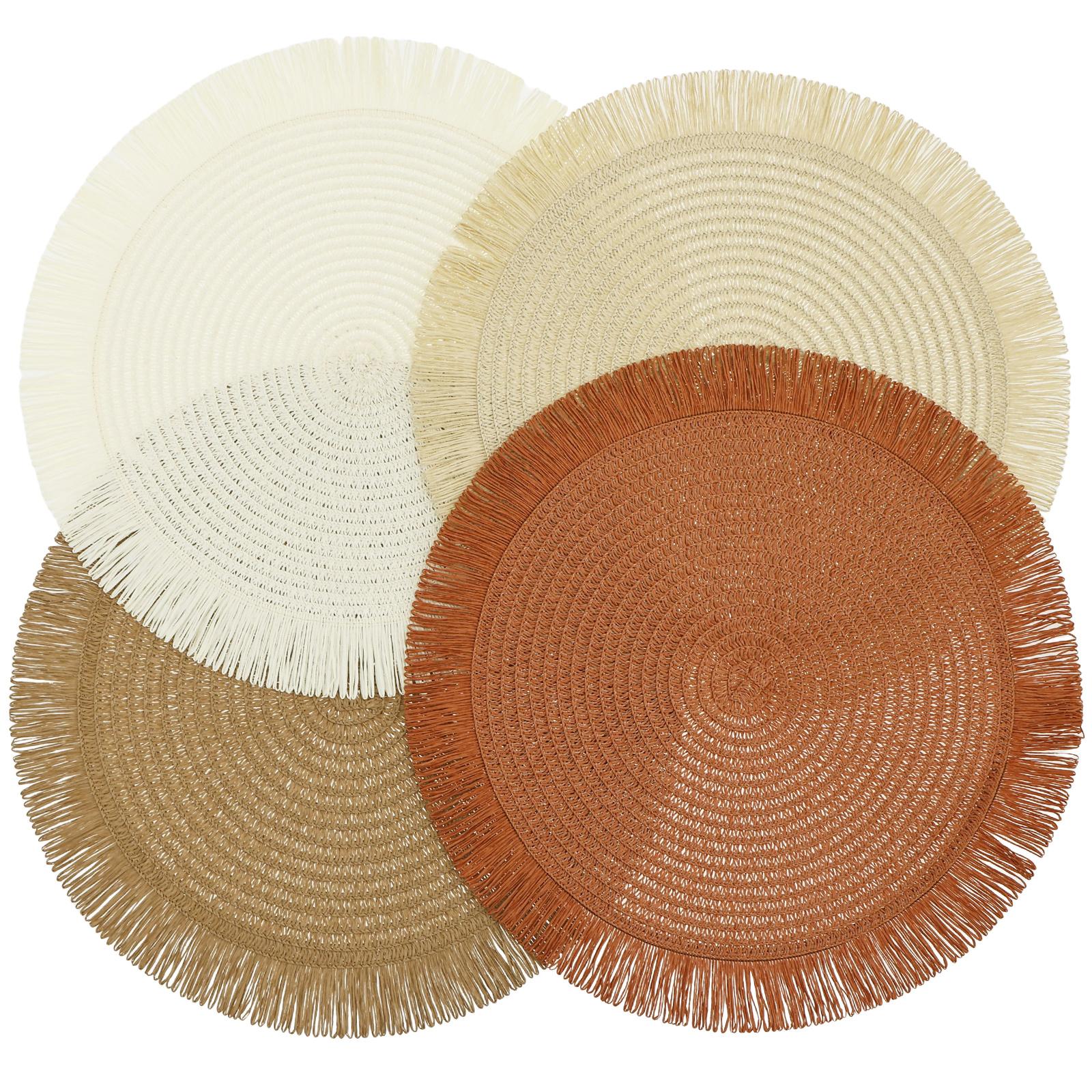 

4Pcs Round Boho Placemats with Tassels Woven Place Mats Stable and Nonslip Table Placemats for Kitchen Dining Table Restaurant diameter 38cm