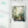Forest-style Bedroom Sofa Wall Stickers: Window, Plants, Flowers, Cat Mural Decoration