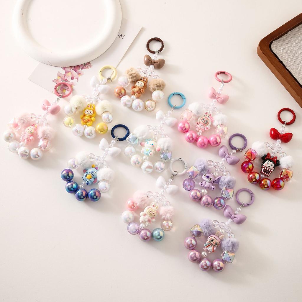 Cartoon Girl Heart Fun Handmade Beaded Acrylic Non Dropping Paint Phone Chain Grabber Doll Keychain Bag Hanging Decoration
