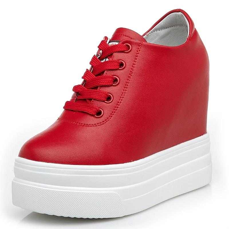

Fashion 11CM Wedge Pumps Lace Up Moccasins Women Platform High Brand Genuine Leather Spring Summer Shoes Hidden Heels Female Shoes 39 червоний