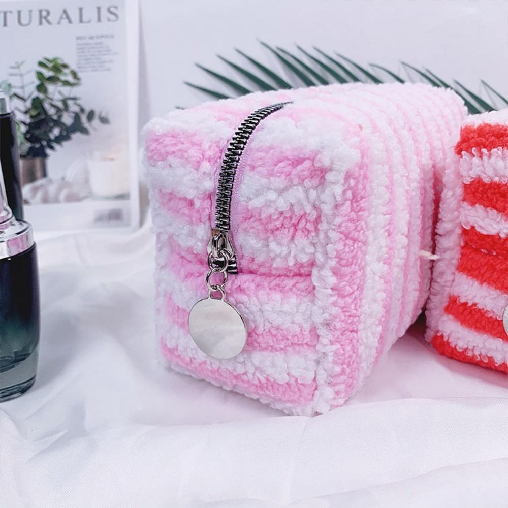 Winter Travel Cosmetic Bag For Men Women Soft Makeup Bag Stripe Beauty Toiletry Bag Makeup Brush Lipstick Storage Organizer