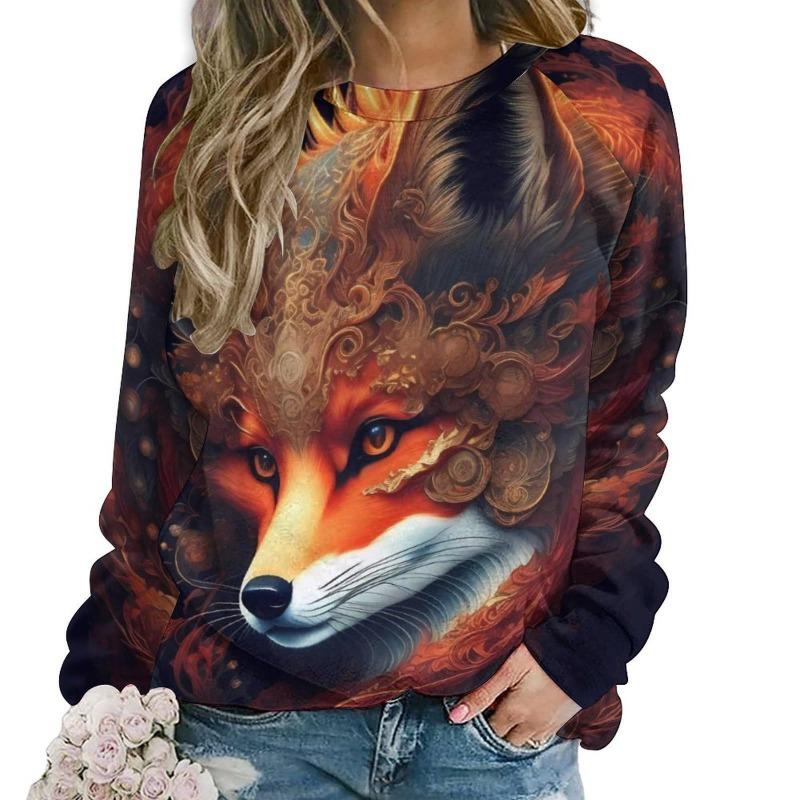 Autumn Lovely Fox Sweatshirts Animal 3D Print Women Casual Streetwear O-Neck Hoodies Y2k Pullovers Harajuku Tops Woman Clothing