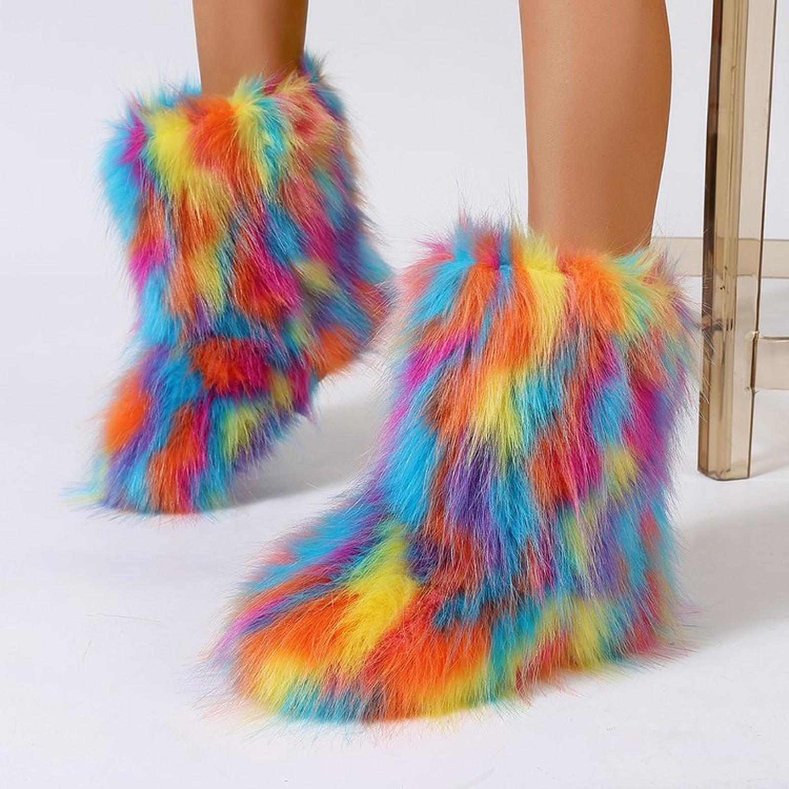 Gegefur Girls Boys Kids Faux Boots Furry Fuzzy Warm Winter Snow Boots Flat Shoes Outdoor 40