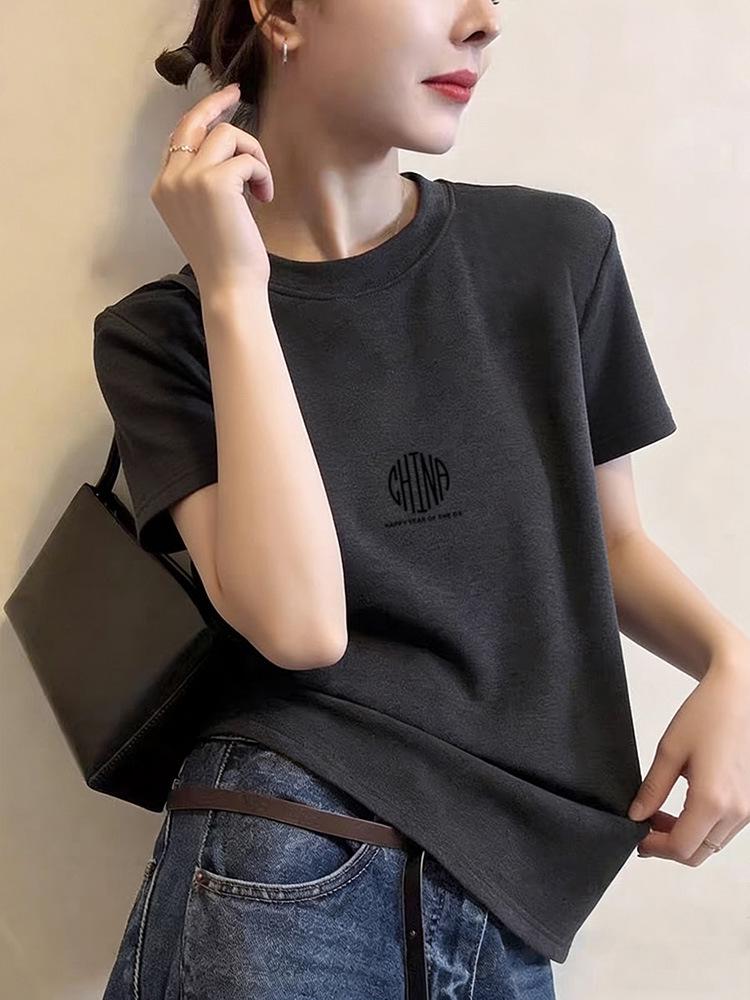 Damen T-Shirt im koreanischen Stil, reine Baumwolle, gebürstet, kurzärmlig - Modisches vielseitiges Oberteil für Frühling, Sommer, Herbst 2026