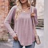 Women's Casual Solid Color Bubble Sleeve Square Neck Pleated Long Sleeved Top Top