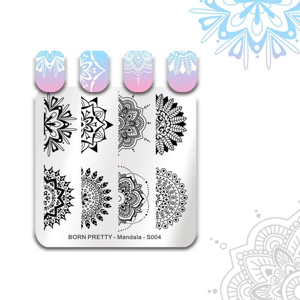 1 Pc BORN PRETTY Mandala Series Square Nail Stamping Template Floral Butterfly Elephant Pattern