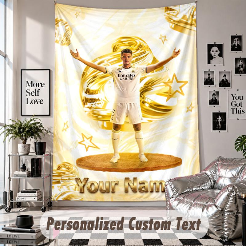 Wall Hanging Tapestry With Custom Name & Text, Jude Bellingham Decorative Tapestry For Bedroom