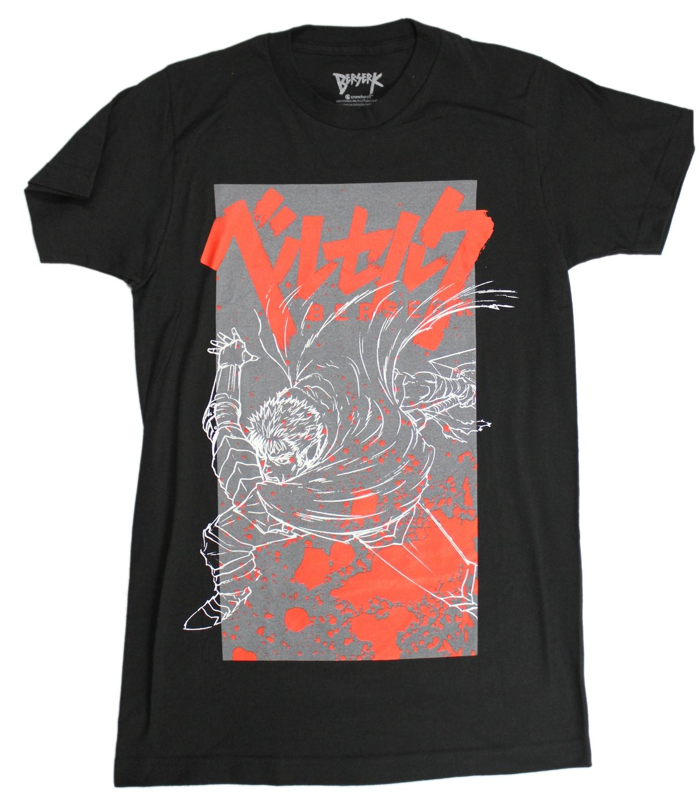 Berserk New Adult T-Shirt - Battling Guts Splatter Image Under Logo S