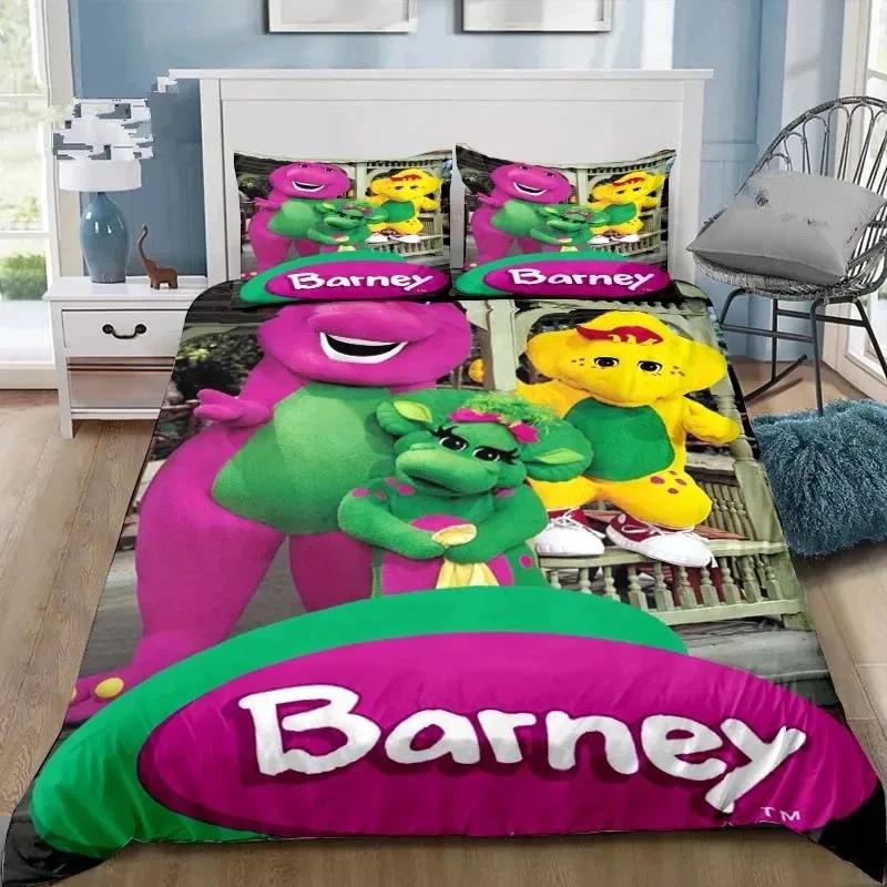 3D Print Barney Cartoon Friends Bedding Set Double Twin King Duvet Cover Comforter Pillowcase Boys Girls Adults Bedroom