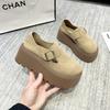 Women's Platform Thick Bottom Shoes Spring Autumn New Style Slip-On Wedge Casual Single Shoes Retro Street PU Leather Loafers