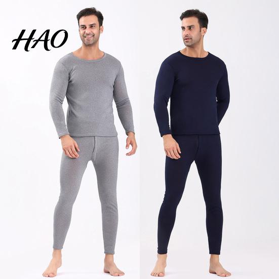 Thermal Pajamas 2 Pcs/Set Unisex Winter Warm Underwear Set Round Neck Slim Fit Long Sleeve Solid Color Thick Fleece Lined Soft Elastic Sport