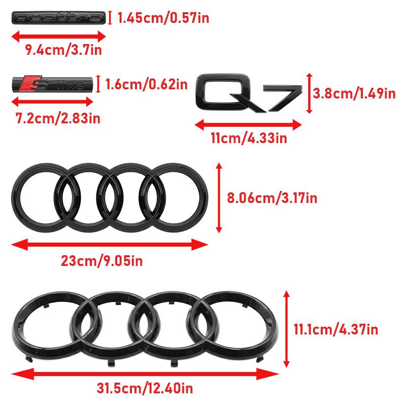 Audi Q7 Embelm Quarrto Sline Car Front Hood Grill Emblem Rear Trunk Badge Q7 2016-2023
