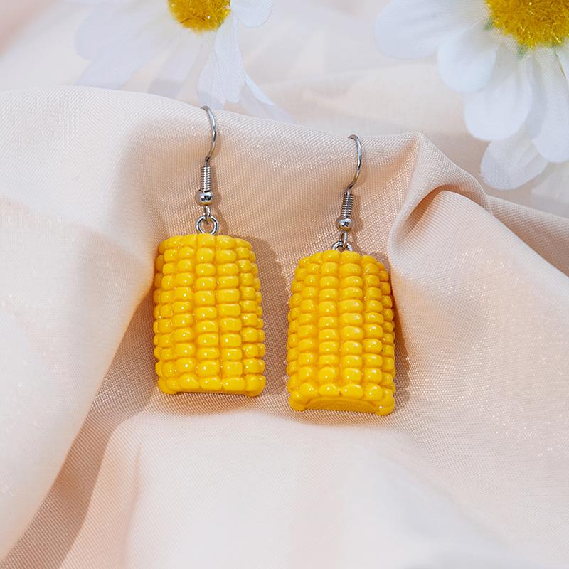 Unique Green Vegetable Resin Earrings - Personalized Corn and Broccoli Design