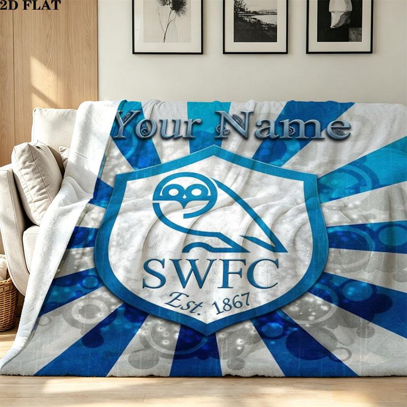 1PC Sheffield Wednesday Football Club Custom Name Patterned Flannel Blanket Suitable For All Seasons for Home Decor Warmth and Comfort Gifts Holiday P