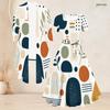 Women Plus Size Abstract Printed Two Piece Set Square Neck Short Sleeve Tie Waist Flared Dress And Long Sleeve Cardigan
