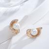 New Round Pearl Dangle Earrings For Women  Rose Gold Color Flower Ethnic Bride Earrings Lovely Fashion Daily Jewelry