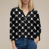 Damen T-Shirt mit Aufdruck, Knopfleiste, 3/4-Ärmel, modisch für den Alltag und das Wochenende, Basic, V-Ausschnitt, normales Oberteil
