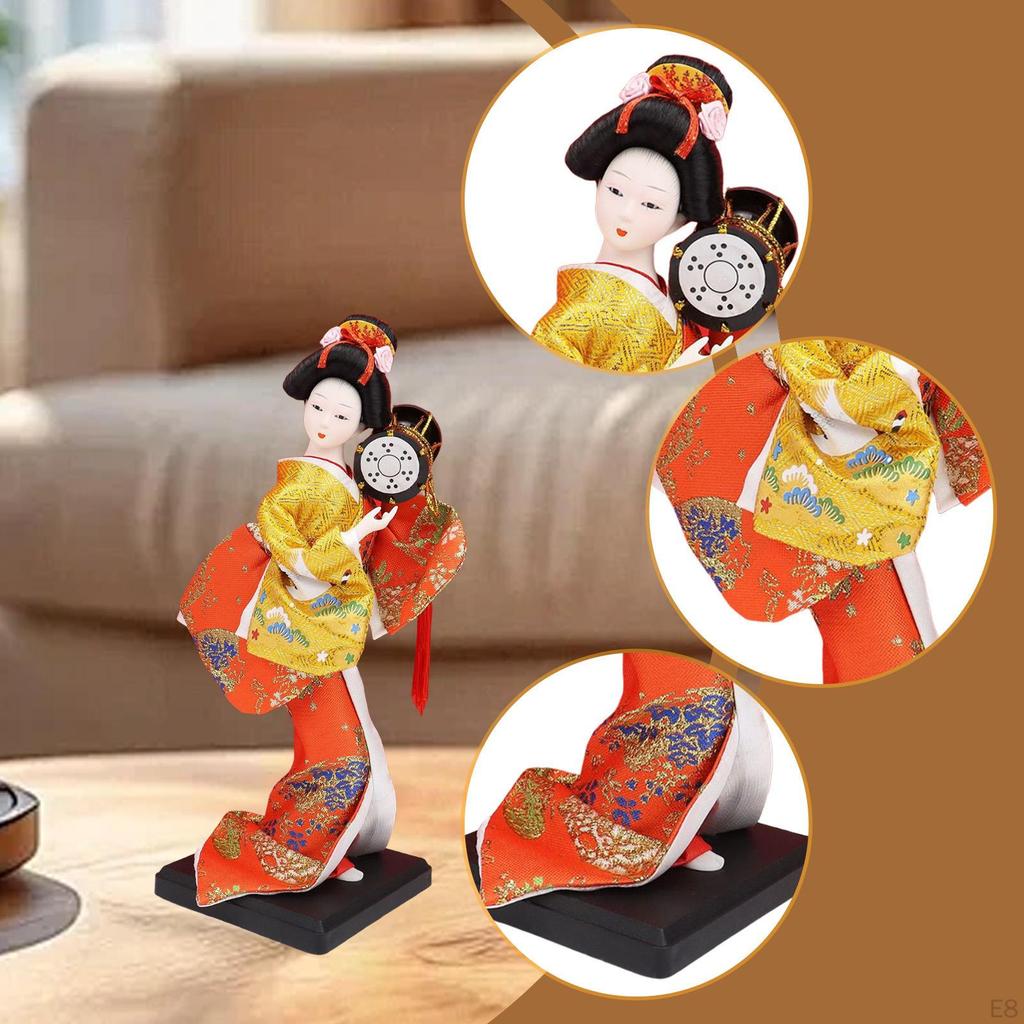 Ethnic Japanese Geisha Doll Collectible Figurine Female Statue Kimono for Home Office