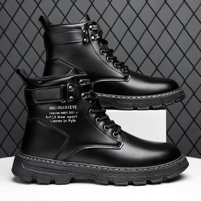 Wiosenne męskie skórzane buty modne motocyklowe wysokie buty na platformie do kostki Outdoor wodoodporne antypoślizgowe buty codzienne Bota Masculina