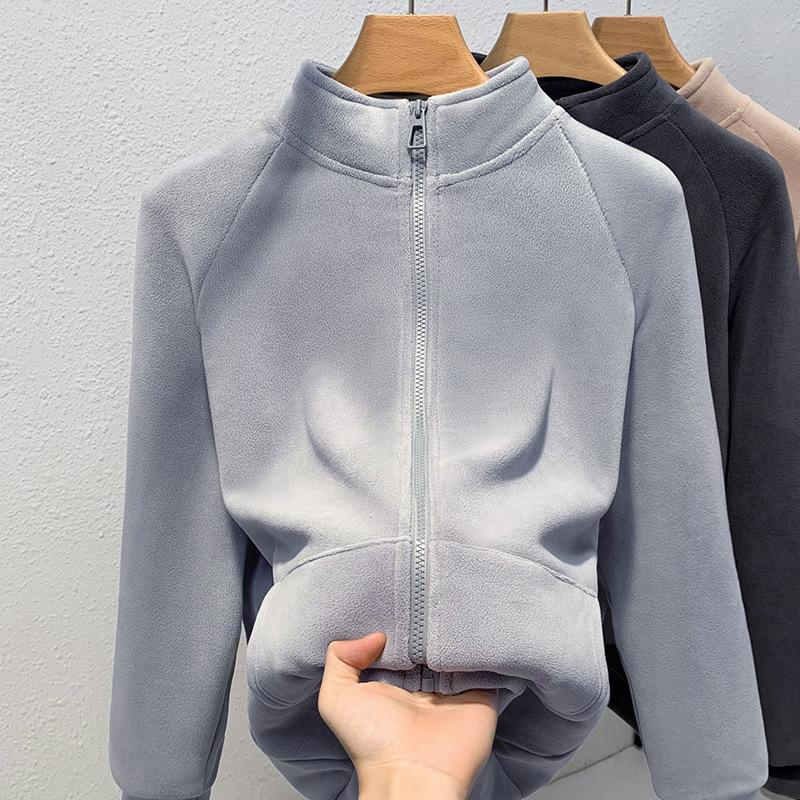 

Флисовая куртка женская осенне-зимняя новая флисовая утолщенная термоверхняя свободная повседневная кардиган-свитер с воротником-стойкой L